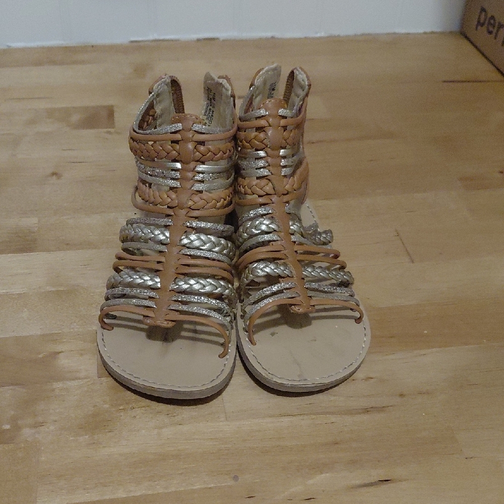 Kelly & Katie Tan and Silver Kids Sandals